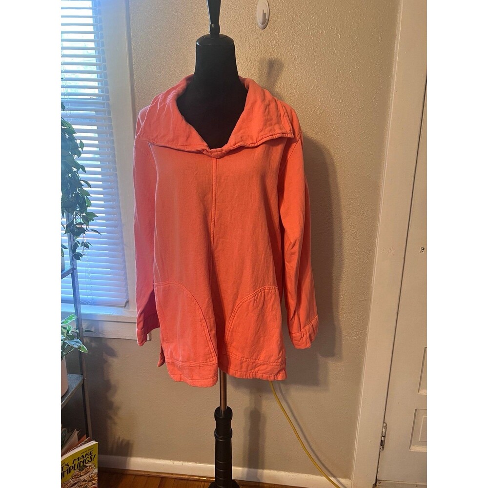 Soft Surroundings Salmon Orange Shawl neckline 100% Cotton Pullover Size Small